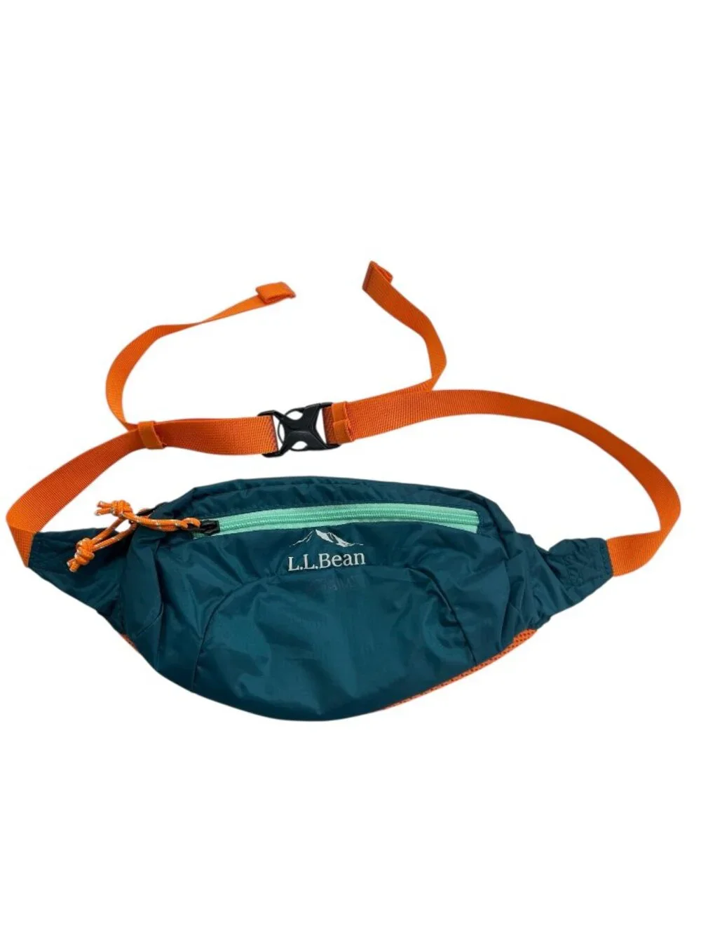 L.L. Bean Stowaway Fanny Pack With Adjustable Orange Strap Mallard Teal